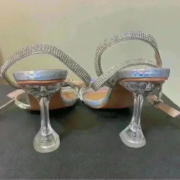 Pointed Toe Heels for Women Ankle Strap Women's Heeled Sandals Glitter Heels - Picture 9 of 9